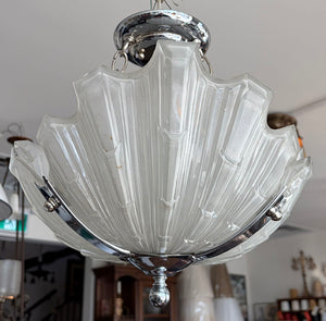 Antique Circa 1930 French Art Deco Chrome and Glass Slip Shade Flush Mount