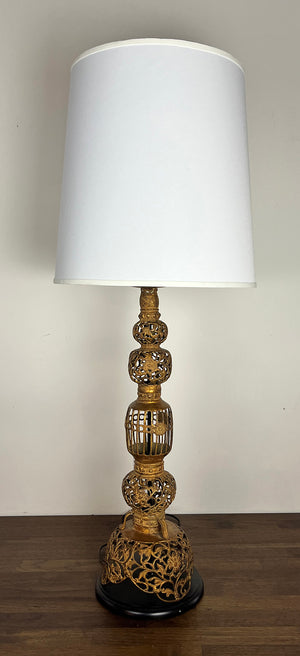 $850 PAIR- Stunning Pair of Vintage 1950s Mid Century Indian Oversized Cast Brass Table Lamps