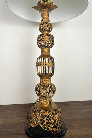 $850 PAIR- Stunning Pair of Vintage 1950s Mid Century Indian Oversized Cast Brass Table Lamps