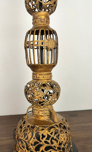 $850 PAIR- Stunning Pair of Vintage 1950s Mid Century Indian Oversized Cast Brass Table Lamps