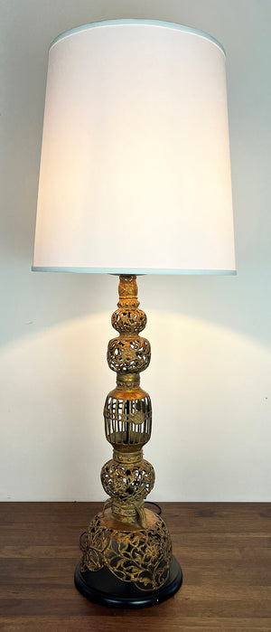 $850 PAIR- Stunning Pair of Vintage 1950s Mid Century Indian Oversized Cast Brass Table Lamps