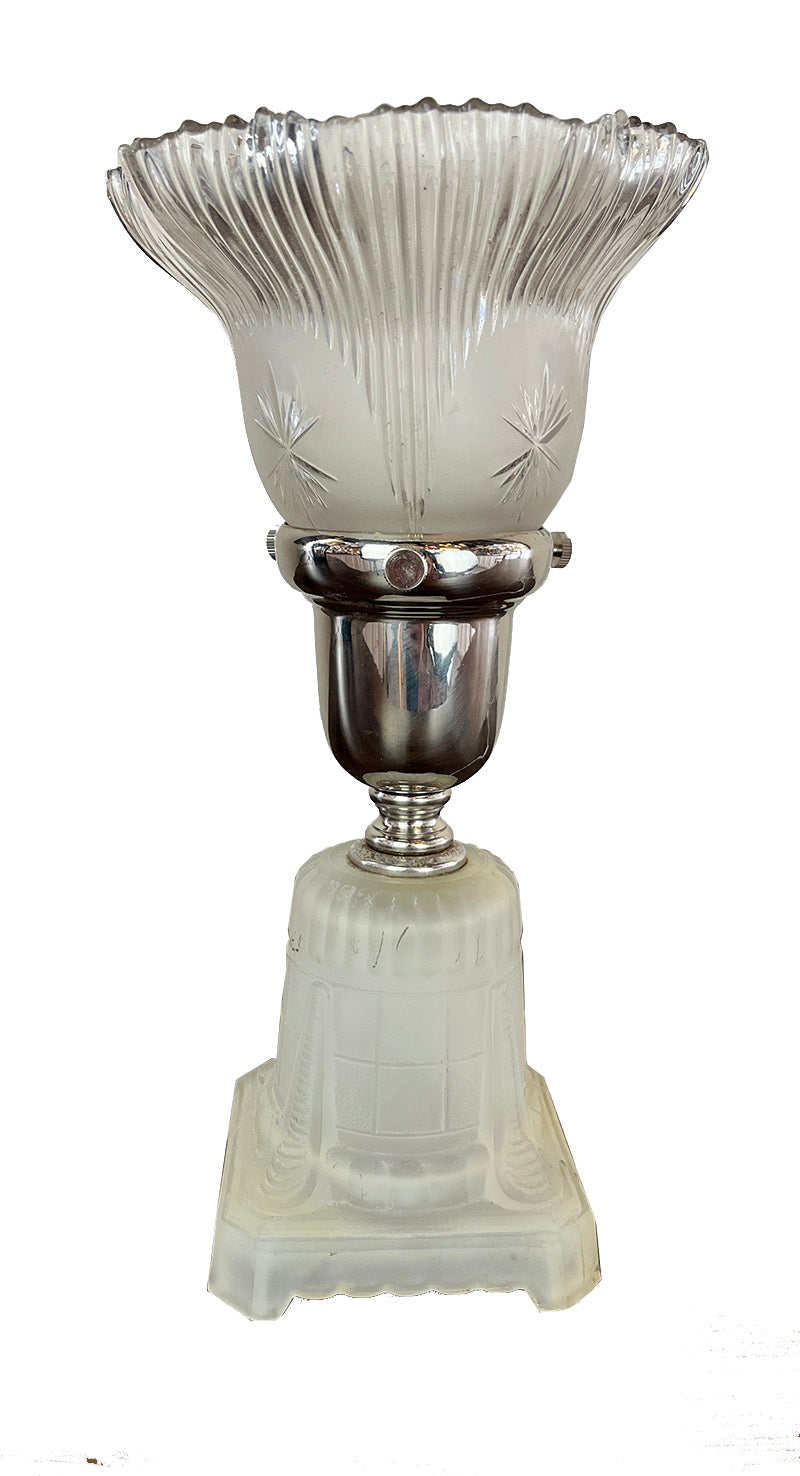 Antique Circa 1920s-30s Art Deco Satin Glass Accent Lamp