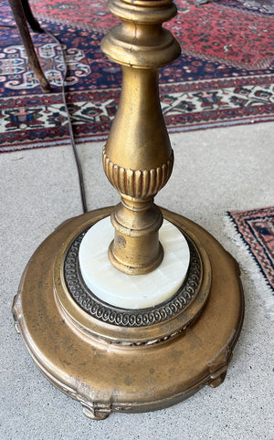 Antique Circa 1930. Art Deco Torchiere Floor Lamp with Original Nu Gold Shade and Onyx Base
