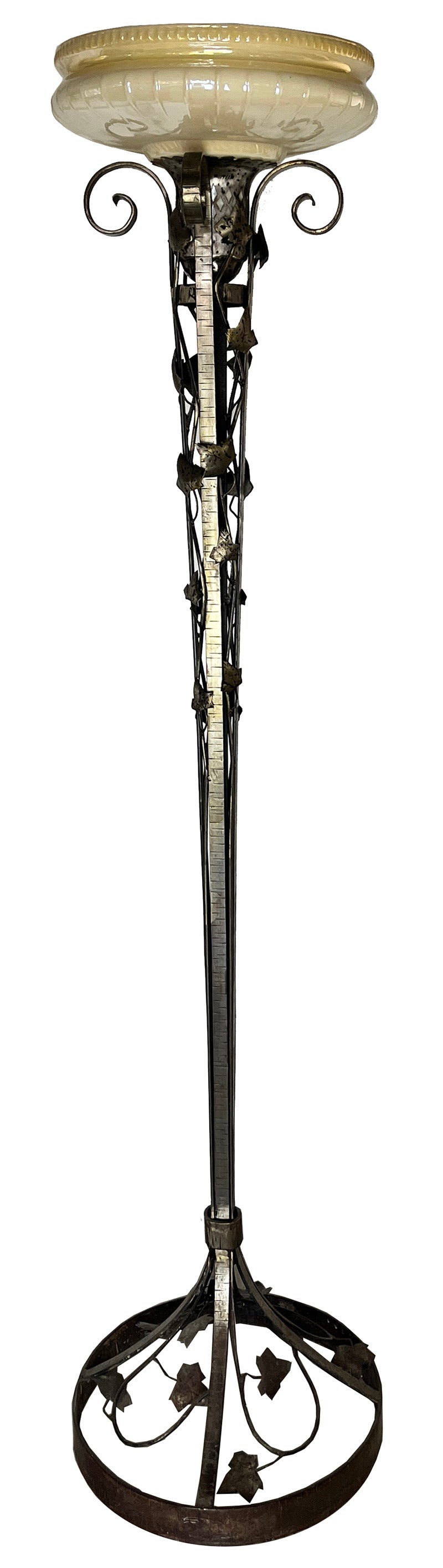 Antique Circa 1925 Signed a la Vieille Forge Art Deco Torcheire Floor Lamp