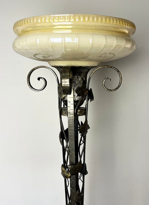 Antique Circa 1925 Signed a la Vieille Forge Art Deco Torcheire Floor Lamp