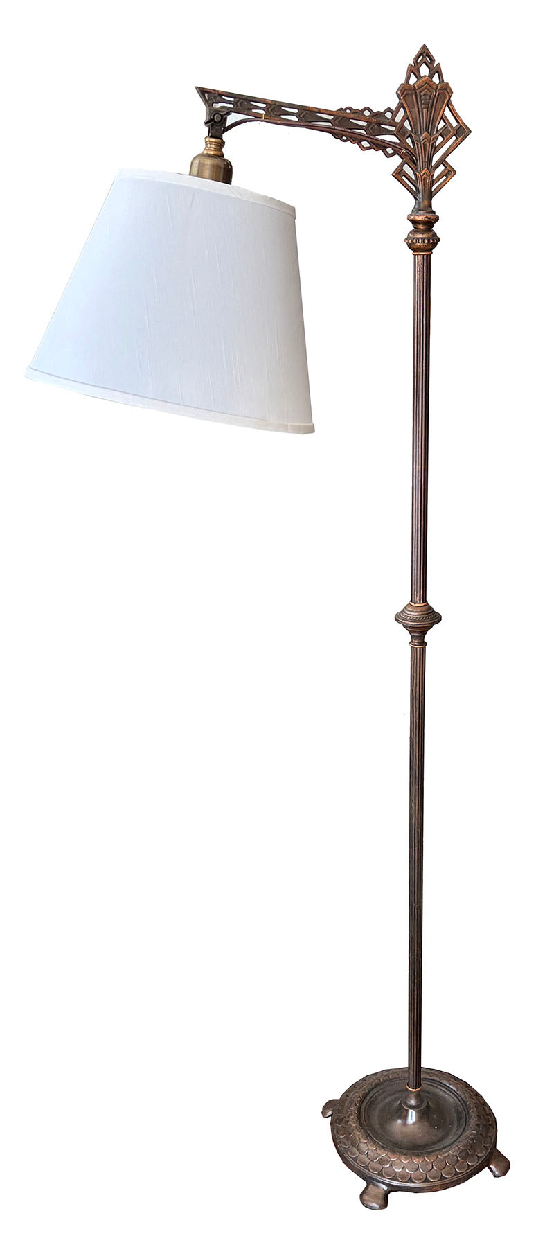 Antique CIrca 1930 Copper Plated Art Deco Bridge Arm Lamp