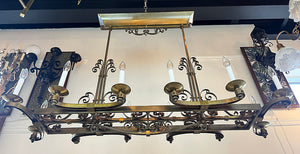 Rare LARGE 53" wide 1930s French Art Deco Twelve Light Brass Scroll Work Chandelier