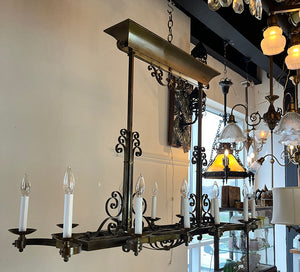 Rare LARGE 53" wide 1930s French Art Deco Twelve Light Brass Scroll Work Chandelier