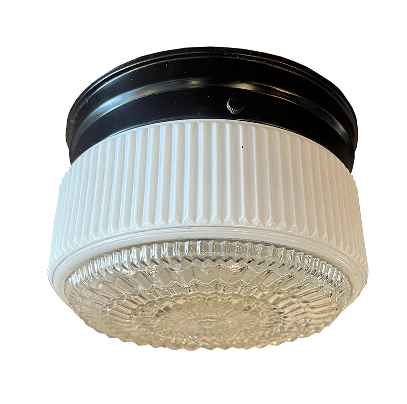 Circa 1930 Art Deco Flush Mount with Milk Glass Shade and Prismatic Bottom