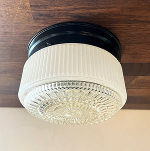 Circa 1930 Art Deco Flush Mount with Milk Glass Shade and Prismatic Bottom