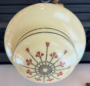 Antique Circa 1930 Art Deco Flush Mount with Stylized Floral Patterned and Pinstriped Shade