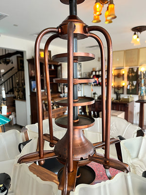 Antique Circa 1930 Markel Six Light Art Deco Slip Shade Fixture with Original Copper Finish