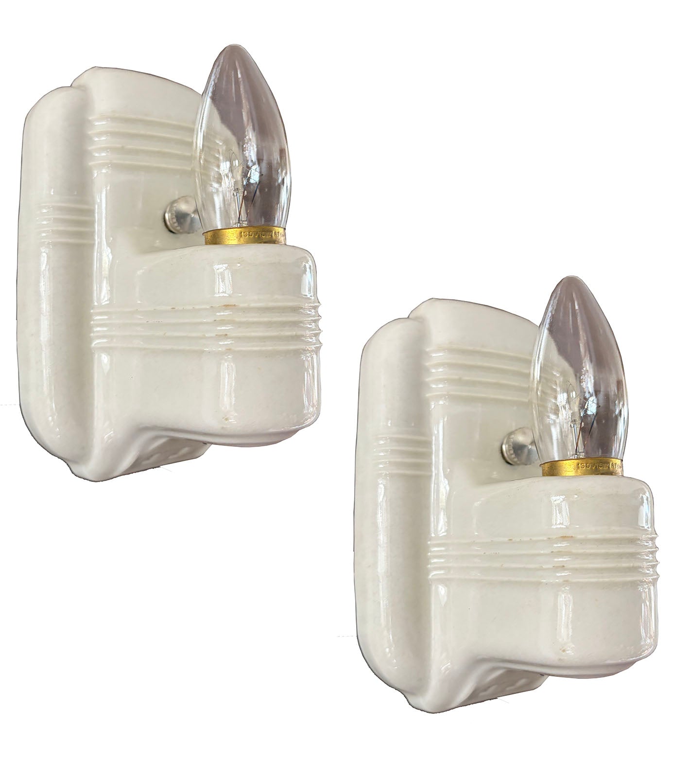 $500 PAIR - Antique Circa 1930 Art Deco Porcelain Sconces