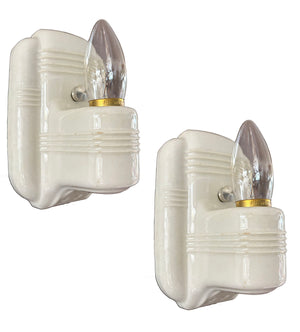 $500 PAIR - Antique Circa 1930 Art Deco Porcelain Sconces