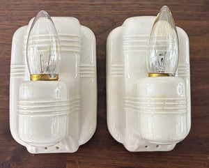 $500 PAIR - Antique Circa 1930 Art Deco Porcelain Sconces