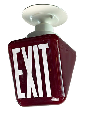 Vintage 1940s Red Glass Exit Sign Flush Mount