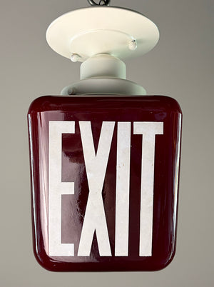 Vintage 1940s Red Glass Exit Sign Flush Mount