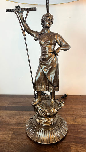 $800 PAIR- Circa 1940 Figural Table Lamps with Antiqued Gold Leaf Shades