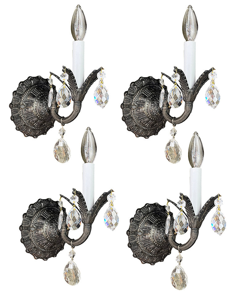 $550 PAIR - SET OF 4 SCONCES AVAILABLE - Antique Circa 1940s Spanish Cast Brass and Crystal Wall Sconces