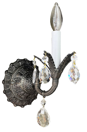 $550 PAIR - SET OF 4 SCONCES AVAILABLE - Antique Circa 1940s Spanish Cast Brass and Crystal Wall Sconces
