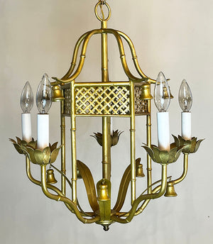 Vintage Circa 1950 Mid Century Faux Bamboo Asian Inspired Five Light Chandelier
