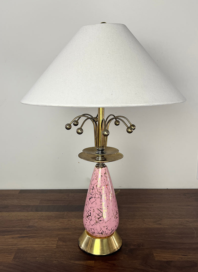 $600 PAIR - Vintage 1950s Mid Century Atomic Age Pink Glass and
