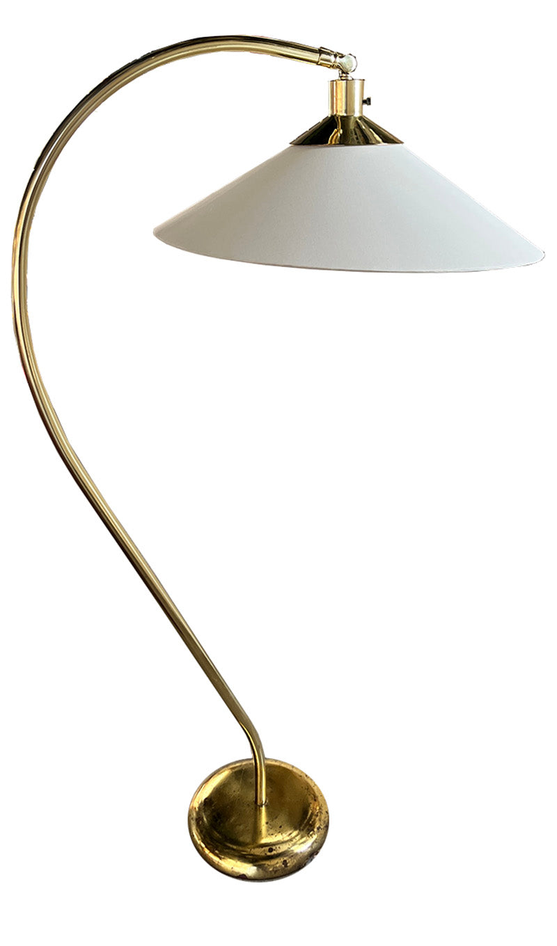 Vintage Mid Century 1970s Polished Brass Italian Floor Lamp with Natural Linen Shade