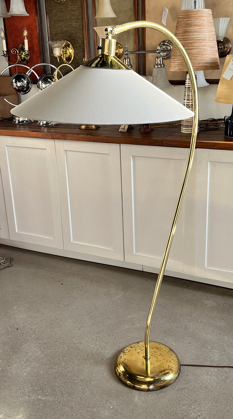 Vintage Mid Century 1970s Polished Brass Italian Floor Lamp with Natur Turn of the Century Lighting