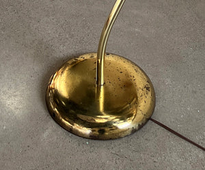 Vintage Mid Century 1970s Polished Brass Italian Floor Lamp with Natural Linen Shade