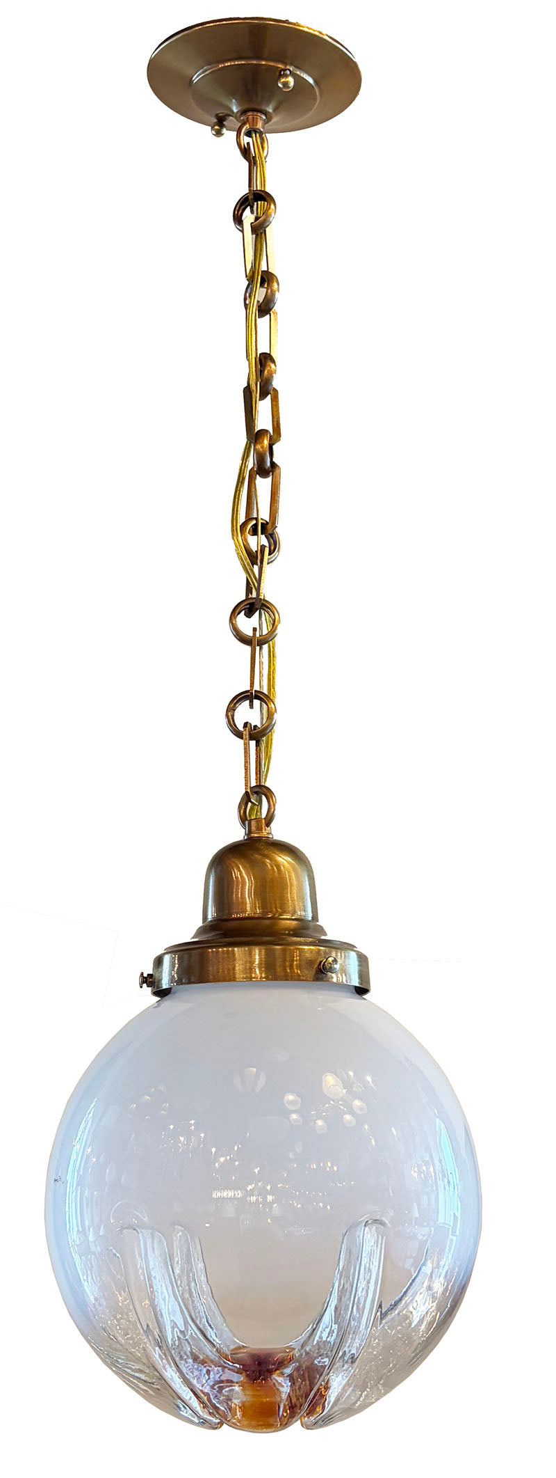 Antique Circa 1970s Mid Century Modern Mazegga Murano Globe on a Custom Brass Pendant