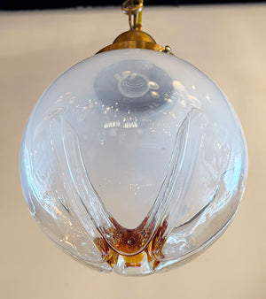 Antique Circa 1970s Mid Century Modern Mazegga Murano Globe on a Custom Brass Pendant