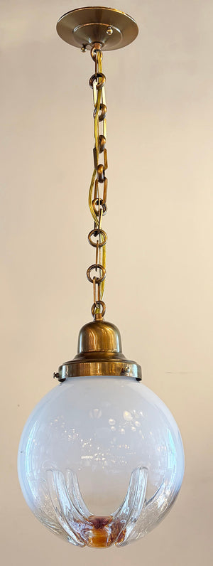 Antique Circa 1970s Mid Century Modern Mazegga Murano Globe on a Custom Brass Pendant