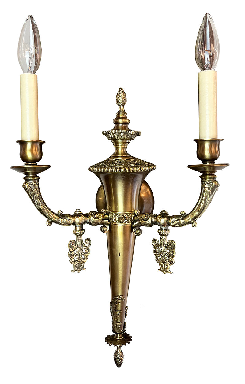 Antique 1900 Edwardian Double Light Converted Gas Sconce