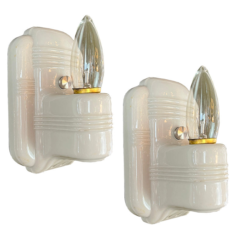 $450 PAIR - Antique Circa 1930 Art Deco Porcelain Sconces