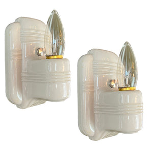 $450 PAIR - Antique Circa 1930 Art Deco Porcelain Sconces