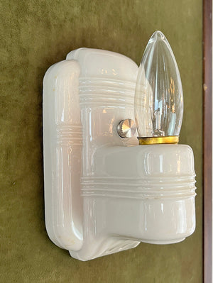 $450 PAIR - Antique Circa 1930 Art Deco Porcelain Sconces