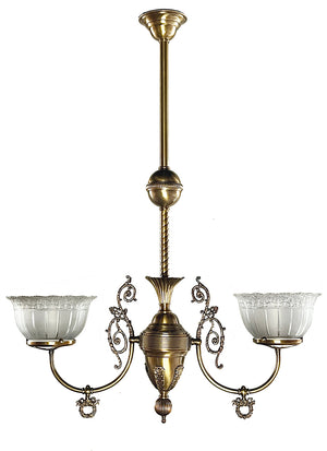 Antique Circa 1895-1900 Late Victorian Converted Two Light Gas Fixture with Original Gillender Shades
