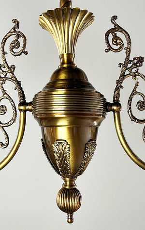 Antique Circa 1895-1900 Late Victorian Converted Two Light Gas Fixture with Original Gillender Shades