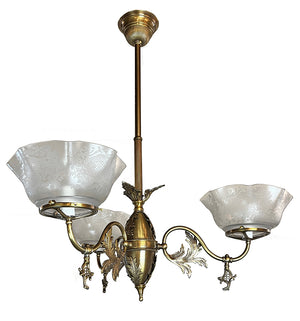 Antique Circa 1895 Three Light Converted Gas Fixture Attributed to Gibson Gas Works of Philadelphia