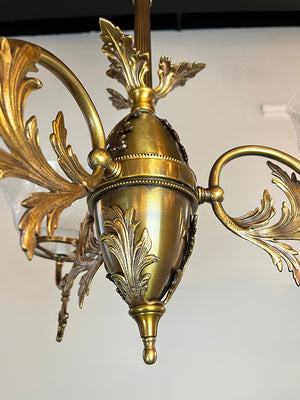 Antique Circa 1895 Three Light Converted Gas Fixture Attributed to Gibson Gas Works of Philadelphia