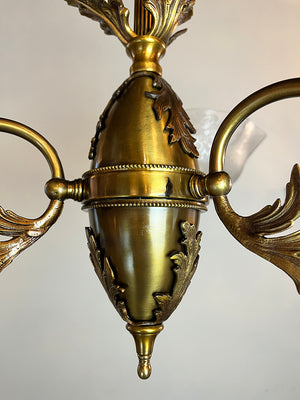 Antique Circa 1895 Three Light Converted Gas Fixture Attributed to Gibson Gas Works of Philadelphia