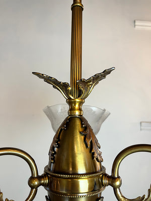 Antique Circa 1895 Three Light Converted Gas Fixture Attributed to Gibson Gas Works of Philadelphia