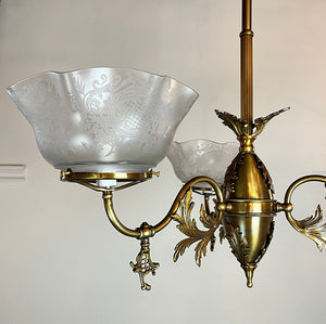 Antique Circa 1895 Three Light Converted Gas Fixture Attributed to Gibson Gas Works of Philadelphia