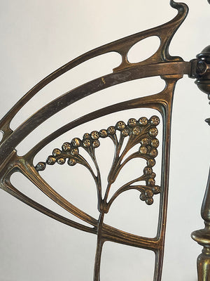 Antique Early 1900s French Art Nouveau Three Light Fixture with Antique Signed Steuben Gold Aurene Squash Shades