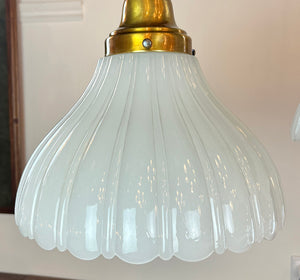 $1275 SET OF 3 - Antique Circa 1905-10 Jefferson Milk Glass Fluted Shades on Contemporary Handmade Pendants