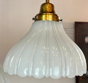$1275 SET OF 3 - Antique Circa 1905-10 Jefferson Milk Glass Fluted Shades on Contemporary Handmade Pendants