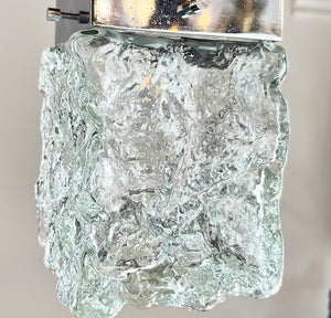 $1200 SET OF 3 - Circa 1960S-70s Italian Cube Block Glass Pendant Lights on Original Polished Nickel Holders