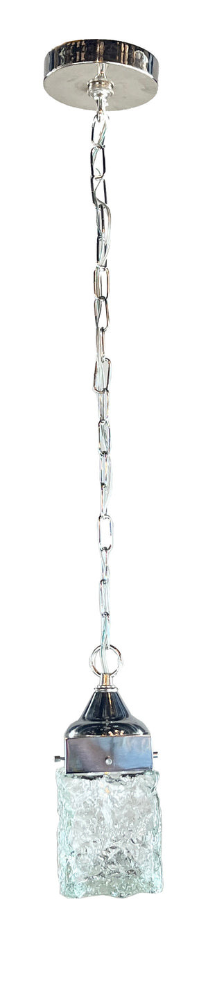 $1200 SET OF 3 - Circa 1960S-70s Italian Cube Block Glass Pendant Lights on Original Polished Nickel Holders