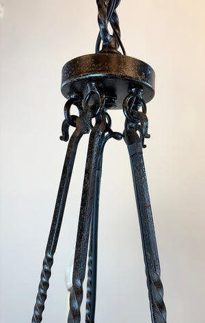 SET OF 3 - Antique 1920 Tudor Revival Wrought Iron Five Light Chandeliders with Original Poly Chrome Finish