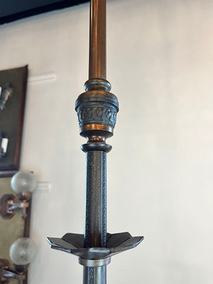 Antique Late 1860s Early 1870s Renaissance  Revival Converted Gas Three Light Chandelier with Period Antique 2 5/8" Wheel Cut Shades